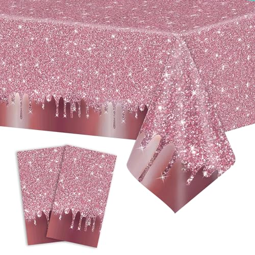 2PCS Rose Gold Tischdecken,Rose Gold Party Tischtuch Glitzer Plastik Einweg Tischdecke Dekorationen für Mädchen Frauen Geburtstag Party Hochzeit Picknick Jubiläum Partyzubehör 137 x 274cm von GRESATEK