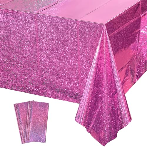 2PCS Tischdecke Geburtstag,Hot Pinke Party Tischtuch Wasserdicht Plastik Tischdecke Rosa Folientischdecke für Kinder Geburtstag Hochzeit Verlobung Picknick Party Dekoration 137 x 274cm von GRESATEK