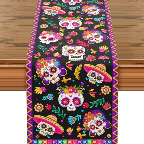 GRESATEK Tag der Toten Tischläufer, Zuckerschädel Mexiko Tischläufer, Zuckerschädel Tag der Toten Mexiko Halloween Tischläufer, Küche Tisch Dekoration Drinnen Urlaub Party Dekor 183 x 35 cm GRESATEK Tag der Toten Tischläufer, Zuckerschädel Mexiko Tischläufer, Zuckerschädel Tag der Toten Mexiko Halloween Tischläufer, Küche Tisch Dekoration Drinnen Urlaub Party Dekor 183 x 35 cm von GRESATEK