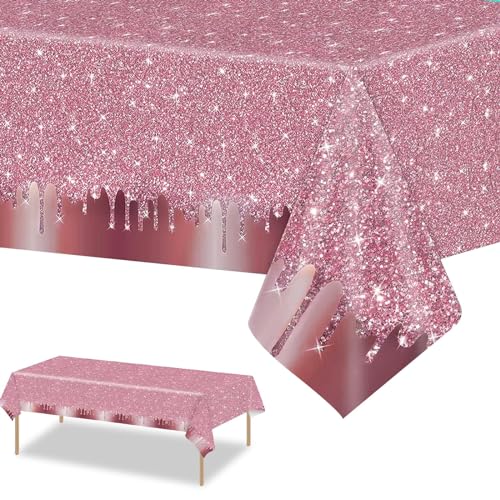 Rose Gold Tischdecken,Rose Gold Party Tischtuch Glitzer Plastik Einweg Tischdecke Dekorationen für Mädchen Frauen Geburtstag Party Hochzeit Picknick Jubiläum Partyzubehör 137 x 274cm von GRESATEK