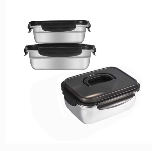 GRFELI Edelstahl-Lebensmittelbehälter mit luftdichten Deckeln, Speisekonservierungsbox, Eiscreme-Boxen, Geschirrspüler/Öfen/Gefrierschrank sicher (850ML,1800ML,3800ML) von GRFELI