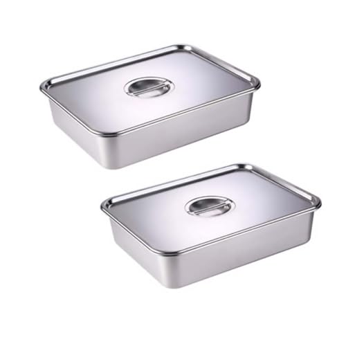 GRFELI Edelstahlpfannen mit Deckel, Dampftischpfanne, Edelstahl-Behälter-Set, stapelbare Metalldampfgarpfanne (40 x 30 x 10 cm(Containers -2 + Lid -2)) von GRFELI