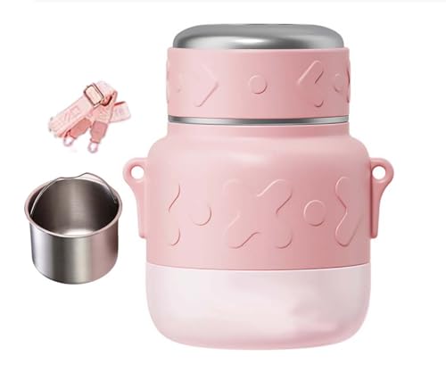 GRFELI Thermobehälter， Müslibecher,Auslaufsicherer Joghurtbecher To Go aus 18/10 Edelstahl ，Isolierte Lebensmittelbehälter,800ML Lunch Box, Hält kalt oder heiß Mehrzweckflasche(Pink) von GRFELI