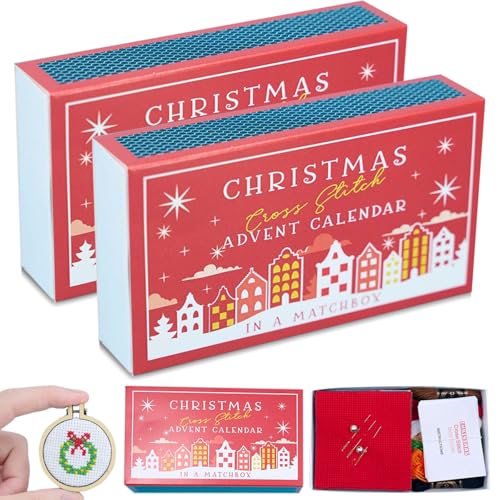 Christmas Cross Stitch Advent Calendar, Stitch Advent Calendar 2024, Yarn Advent Calendar 2024, 24 Days Countdown Christmas Cross Stitch Kits for Beginners and Craft Lovers (2PCS) von GRFFZX