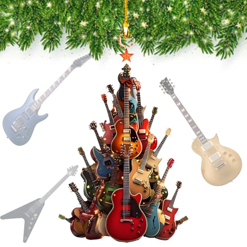 GRFFZX Rockin' Around The Guitar-Christbaumschmuck – Rockin Around The Christmas Tree, 2D-Weihnachtsschmuck aus hochwertigem Acryl mit Gitarre, Weihnachtsschmuck mit Gitarre als Geschenk (1PCS) von GRFFZX