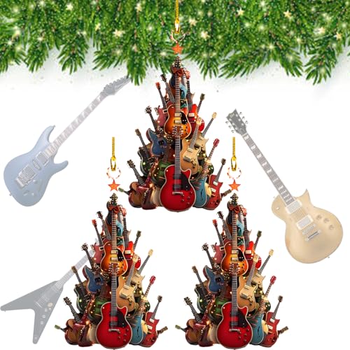 GRFFZX Rockin' Around The Guitar-Christbaumschmuck – Rockin Around The Christmas Tree, 2D-Weihnachtsschmuck aus hochwertigem Acryl mit Gitarre, Weihnachtsschmuck mit Gitarre als Geschenk (3PCS) von GRFFZX
