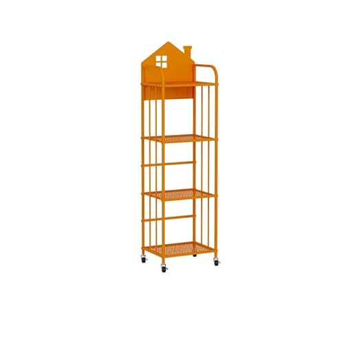 Bücherregale Einfaches, abnehmbares Bücherregal aus Eisen mit Rädern for den Lesebereich, Taschenaufbewahrungsregal, bodenstehendes Bücherregal zur Bilderbuchaufbewahrung Platz Sparen ( Color : Orange von GRFIT