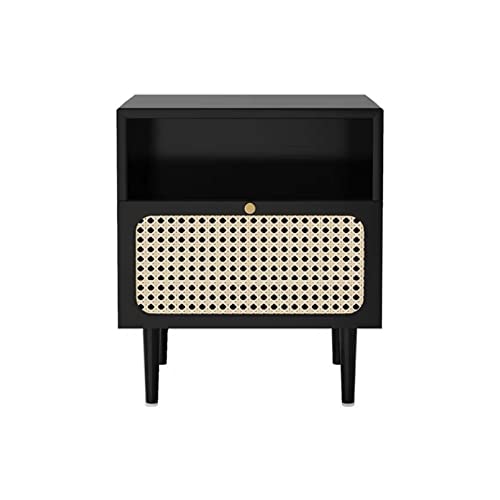 GRFIT Anrichte Küche Moderner, minimalistischer Nachttisch, Rattan-Nachttisch, Schlafzimmer, Kleiner schwarzer Aufbewahrungsschrank Sideboard (Color : Schwarz) von GRFIT
