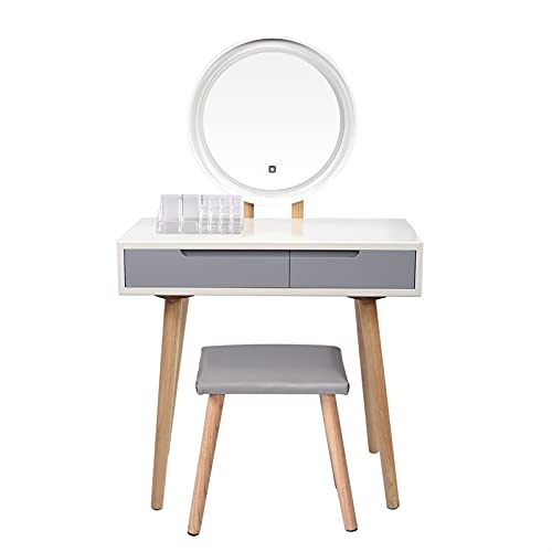GRFIT Frisiertisch Eitelkeitstabelle Set mit verstellbarem Spiegel und dämpftem Hocker Holz Makeup Dressing Tisch Badezimmer (31,5''l x 15.7''w x 53.5''h) Schminktisch von GRFIT