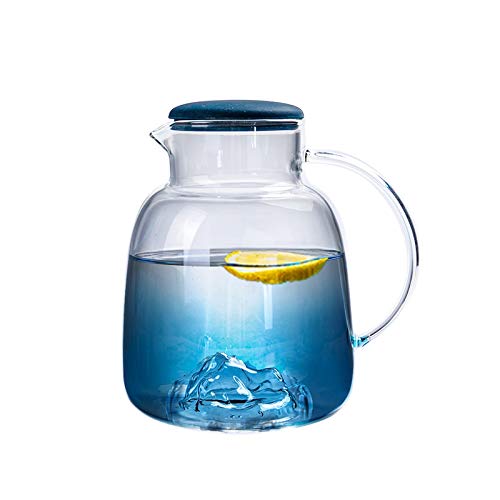 GRFIT Wasserkaraffe Blaue Glaskrug mit Deckel mit Deckel Haushalt mit großem Kapazität Glas Wassertopf Wasserkocher Nicht-Tropf-Glaskappe Hohe Borosilikatmaterial Wasserkrug von GRFIT