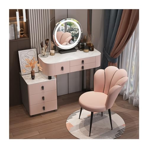 GRFIT schminktisch Moderner weißer Schminktisch, Schminktisch mit LDE-Spiegel und Nachttisch, Schminktisch for Mädchen und Frauen Kommode für Schlafzimmer (Color : Pink Back Chair, Size : 100cm) von GRFIT
