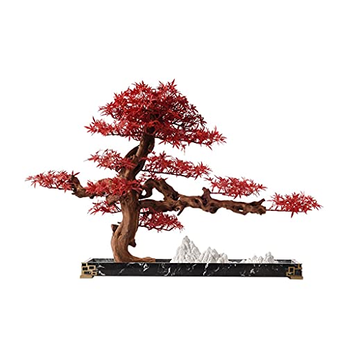 Künstliche Pflanzen im Topf Künstlicher Bonsai-Baum, künstlicher roter Ahornbaum, Marmorbasis, Metallsäule, künstlicher Schneeberg, künstliche Pflanze for Arbeitszimmer, Wohnzimmer und Büro Künstliche von GRFIT