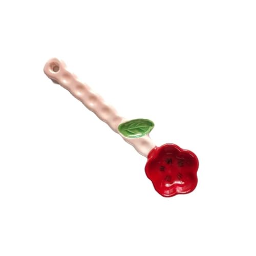 Lepel 2 Stück Blumen-Motiv-Löffel mit kurzem Griff, bunte kleine Keramiklöffel for Dessert oder Suppe, niedliches Servierlöffel-Set Soeplepel (Color : C) von GRFIT
