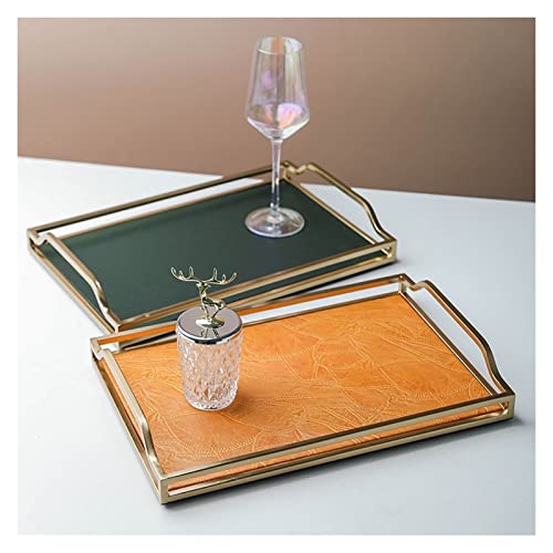 Tablett Licht Luxus Goldene Eisen Tablett Hause Wohnzimmer Ablage Kreative Griff Tee-Set Ablage Servier Tablett (Color : Orange) von GRFIT