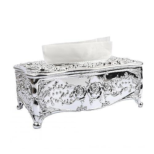 Tücherbox Desktop-Taschentuchbox, Wohnzimmer Esszimmer Desktop kreative Papierschublade, Gold Silber minimalistische Taschentuchbox Kosmetiktücherbox (Color : Silver) von GRFIT