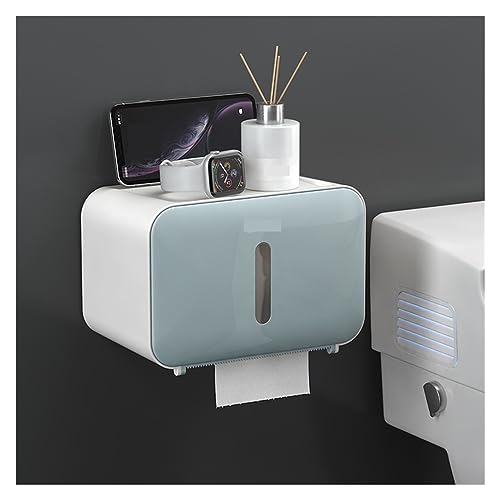 Tücherbox Stanzfreie Toilettenpapierhalterbox, wandmontierte Taschentuch-Aufbewahrungsbox mit Regal und Schublade for Badezimmer, Schlafzimmer, Küche Kosmetiktücherbox (Color : Blauw) von GRFIT