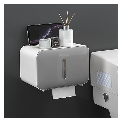 Tücherbox Stanzfreie Toilettenpapierhalterbox, wandmontierte Taschentuch-Aufbewahrungsbox mit Regal und Schublade for Badezimmer, Schlafzimmer, Küche Kosmetiktücherbox (Color : Grigio) von GRFIT