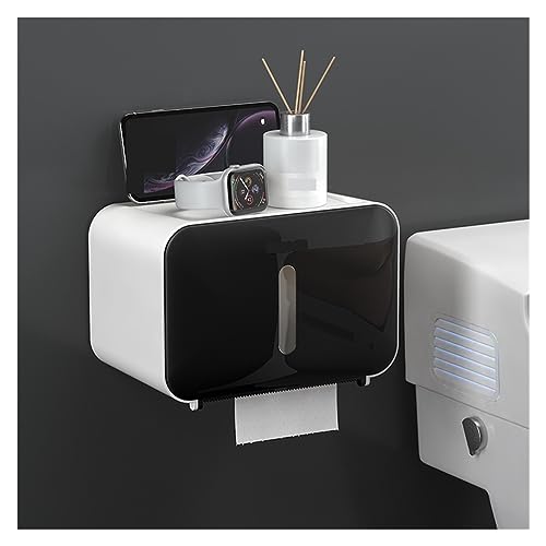 Tücherbox Stanzfreie Toilettenpapierhalterbox, wandmontierte Taschentuch-Aufbewahrungsbox mit Regal und Schublade for Badezimmer, Schlafzimmer, Küche Kosmetiktücherbox (Color : Schwarz) von GRFIT