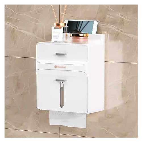 Tücherbox Taschentuchhalter-Box, wandmontierter Servietten-ABS-Behälter for Küche, Wohnzimmer, Badezimmer, stanzfrei Kosmetiktücherbox (Color : White) von GRFIT