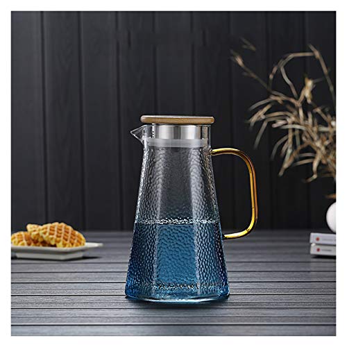 Wasserkaraffe Blauer Glaskrug mit Deckel und Griff einfach sauber hitzebeständige Borosilikatglas-Teekanne for Saft, Milch, kalte oder heiße Getränke Wasserkrug (Size : 1.65L) von GRFIT