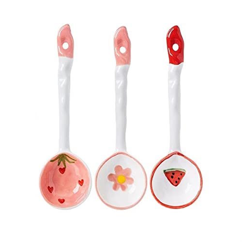 scoop löffel 2-teiliger / 3-teiliger multifunktionaler Keramiklöffel Esslöffel Löffel mit langem Griff Löffel mit niedlichem Muster besteck bunt (Color : D) von GRFIT