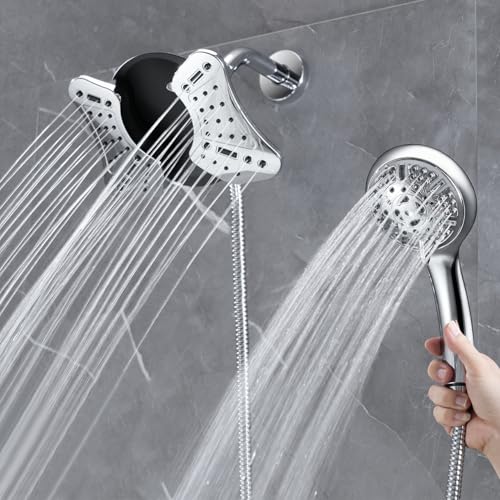 GRICH 【Duschkopf mit Handbrause Combo】 2 in 1 Regenduschköpfe Hochdruck & Handbrausekopf, 9 Sprühmodi/Einstellungen, abnehmbarer Duschkopf mit Schlauch cUPC und CEC-Zertifizierung von GRICH