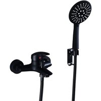 Badewannenarmatur Schwarz Duschmischbatterie mit Handbrause Freiliegender Duscharmatur Wandmontage Messing mit Halterung und Schlauch 150 cm für Badewannenarmatur Schwarz Duschmischbatterie mit Handbrause Freiliegender Duscharmatur Wandmontage Messing mit Halterung und Schlauch 150 cm für von GRID COOL