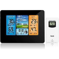 Kabellose Wetterstation Digitale Bunte Wetteruhr mit Außensensor Indoor Outdoor Thermometer mit Datum Temperatur Luftfeuchtigkeit Barometer Alarm von GRID COOL