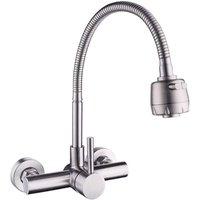 Küchenarmatur Wandmontage 304 Edelstahl Waschbecken Wasserhahn 360 ° drehbarer Waschbecken Wasserhahn mit flexiblem Schlauch Küchenarmatur Wandmontage 304 Edelstahl Waschbecken Wasserhahn 360 ° drehbarer Waschbecken Wasserhahn mit flexiblem Schlauch von GRID COOL