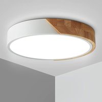 LED Deckenleuchte 24W Holz Deckenleuchte mit Fernbedienung Dimmbare Helligkeit Moderne Schlanke Runde Badezimmer Leuchte für Home Office Schlafzimmer von GRID COOL