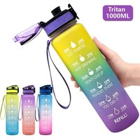 Motivations-Wasserflasche mit Strohhalm und Zeitmarkierung, BPA-frei, auslaufsicher, 1 l (A) von GRID COOL