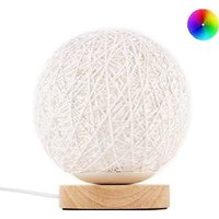 Tischlampe aus Holz, LED-Nachtlicht aus Rattan, RGB-Nachttischlampe mit handgestricktem Schirm und Fernbedienung für Schlafzimmer, Wohnzimmer, von GRID COOL