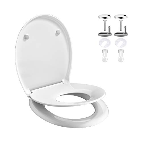 GRIFEMA Toilettensitz Kinder 2 in 1-WC Sitz mit Absenkautomatik, O Toilettendeckel Einfache Montage und Sauber, Klodeckel Quick-Release-Funktion, Antibakterielle, Passend für die Meiste Toilette, Weiß von GRIFEMA