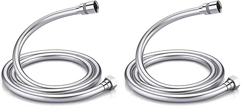 GRIFEMA COMPLENTOS-G852 | Brauseschlauch, Korrosionsschutz und Verdrehsicher mit Anti-Knickschutz IN PVC-Optik (150 cm) | Extrem flexibel Duschschlauch,Silber (Packung mit 2) von GRIFEMA