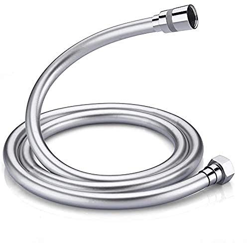 GRIFEMA Duschschlauch 1,5m – Flexibler Glatter PVC Brauseschlauch 150cm, Anti-Knick & Leckfrei, Universal ½ Zoll Anschluss, langlebiger Ersatzschlauch mit Messinganschlüssen & Dichtungen, Silber von GRIFEMA