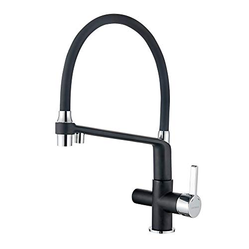 GRIFEMA DOVER-G4010B-2 | Küchenarmatur - Küche Wasserhahn mit Flexibler Auslauf, Brause mit 2 Strahlarten | 3-in-1-Sprühgerät mit Doppelfunktion für Wasserfilter und Spülbecken, Schwarz von GRIFEMA