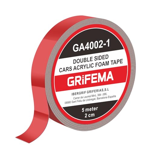 GRIFEMA Doppelseitiges Klebeband Extra Stark, 5m x 2cm, Wasserfest und Hochtemperaturbeständig, Multifunktionales Montageklebeband für Autos, Außen und Heim von GRIFEMA