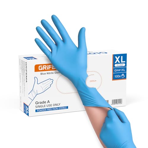 GRIFEMA Einweghandschuhe 100 Stück/Box, Blaue Nitrilhandschuhe Gr. L, puderfrei & latexfrei – ideal für Labor, Medizin & Lebensmittel von GRIFEMA