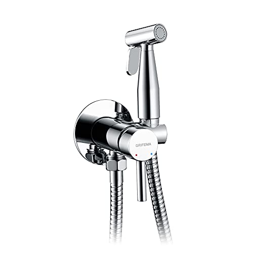 GRIFEMA G154-1 G154B-1 Irismart Einhebelmischer für Bidé WC, heißes und kaltes Wasser, mit Handbrause, Halterung und Schlauch, Schwarz [Exklusiv bei Amazon] von GRIFEMA