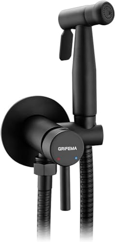 GRIFEMA G154B-1 Irismart Einhebelmischer für Bidé WC, heißes und kaltes Wasser, mit Handbrause, Halterung und Schlauch, Schwarz von GRIFEMA