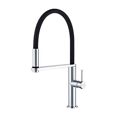 GRIFEMA LYON-G4006 | Professionelle Küchenarmatur - Wasserhahn Küche mit Flexibler Auslauf, Schwarz | Einhebel-Küchenmischer, G3/8'' Anschlüsse, Universalschwenker, Chrom von GRIFEMA