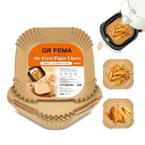 GRIFEMA Heißluftfritteuse Backpapier 100 Stück, 16-20cm, Airfryer Backpapier BPA-Frei, Ungebleicht, Antihaft Wasserdicht Ölfest, 2.2-4.5 L Körbe, Airfryer Papier für Ofen, Mikrowellen, Backen GRIFEMA Heißluftfritteuse Backpapier 100 Stück, 16-20cm, Airfryer Backpapier BPA-Frei, Ungebleicht, Antihaft Wasserdicht Ölfest, 2.2-4.5 L Körbe, Airfryer Papier für Ofen, Mikrowellen, Backen von GRIFEMA