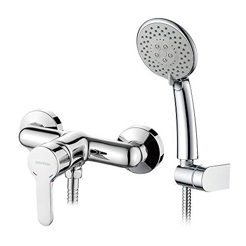 GRIFEMA PORTO-G12003 | Duscharmatur - Brausebatterie mit Brauseschlauch, Handbrause mit 5 Funktionen, und Brausehalter | Einhebel-Brausemischer-Dusche set, Chrom von GRIFEMA