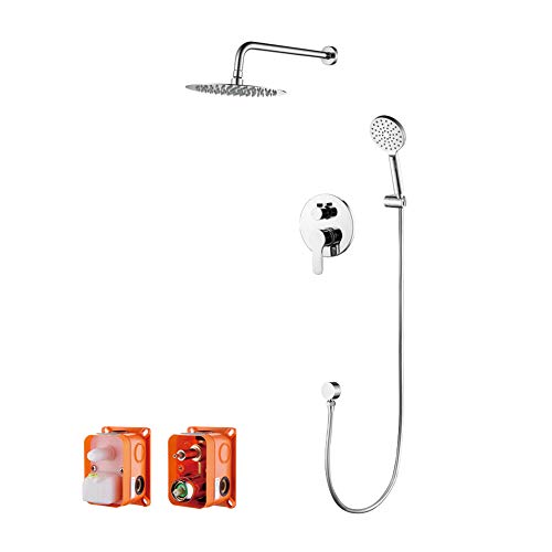 GRIFEMA PORTO-G17103 | Duschsystem Unterputz mit Einhebelmischer, Brauseschlauch, Handbrause mit 3 Strahlarten, Brausehalter, Duscharm | Regendusche, G1/2'' Anschlüsse, Chrom von GRIFEMA