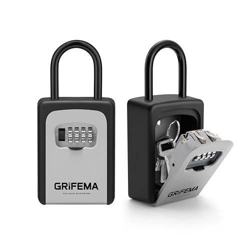 GRIFEMA Schlüsseltresor mit Bügel Wetterfest - Schlüsselsafe 4 Stellig, Schlüsselbox mit Code, Schlüsselkasten mit Zahlencode Robust, Sicher, Schlüsselversteck für Schlüssel Türkarte, Zinklegierung von GRIFEMA