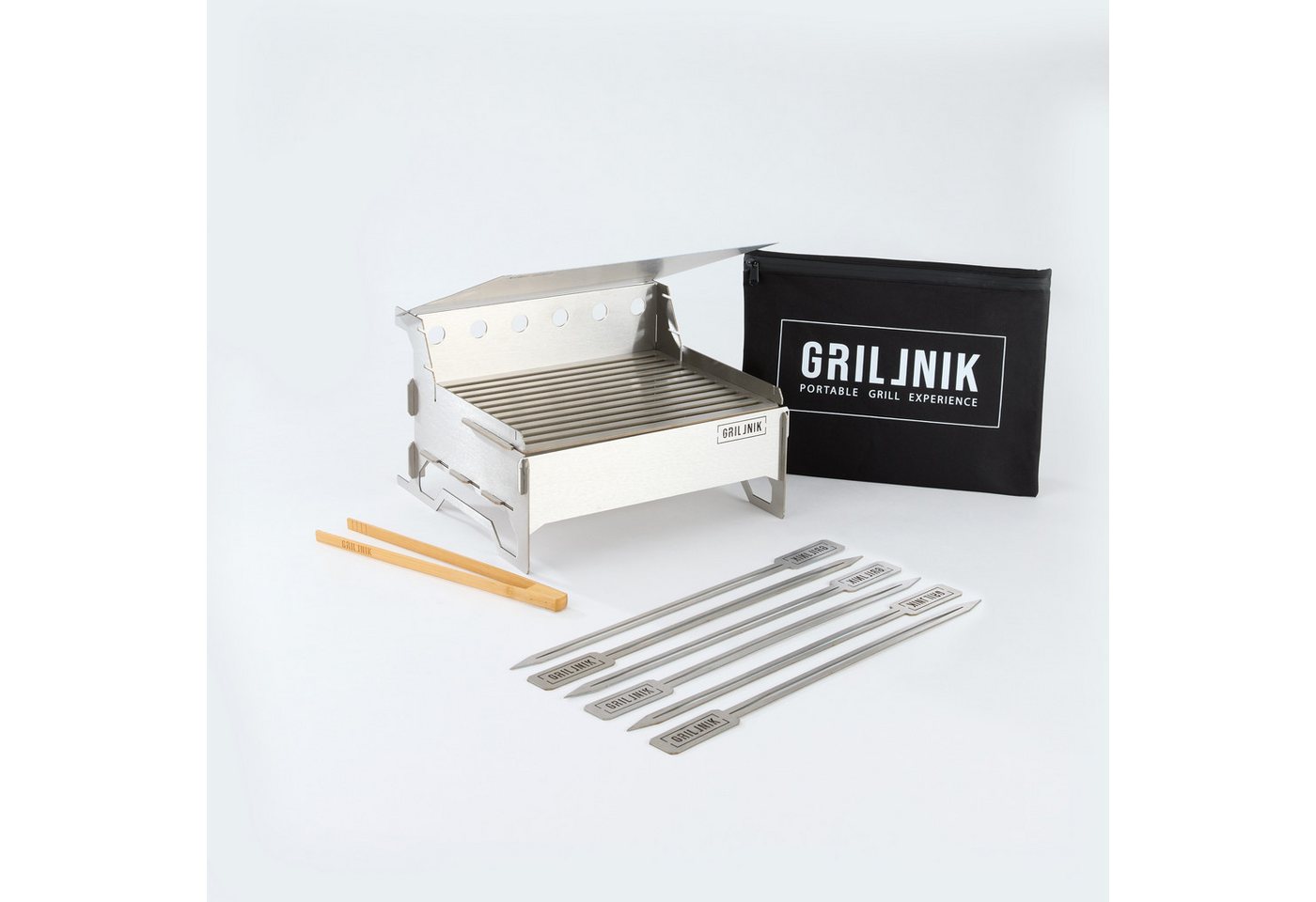 GRILLNIK Holzkohlegrill Kompakter Premium Edelstahlgrill Größe M–Tragbarer Holzkohlegrill von GRILLNIK