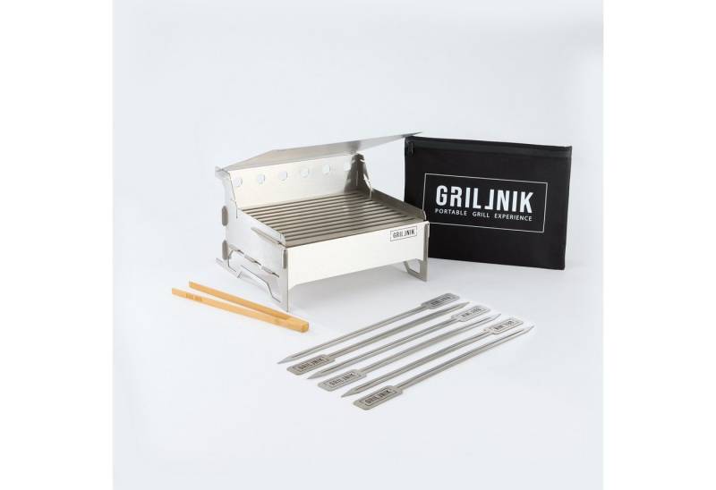 GRILLNIK Holzkohlegrill Kompakter Premium Edelstahlgrill Größe M–Tragbarer Holzkohlegrill von GRILLNIK