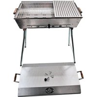 Mangal Astana Deluxe mit 11er Spießdreher Akkumotor und Powerbank bbq Deckel Grillrost Ablage - silber von GRILLPETER