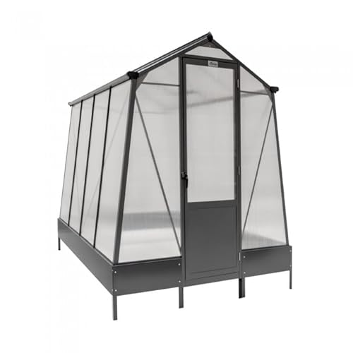 GRINDI IN THE GARDEN - Garten Gewächshaus Aluminium Gartenhaus Treibhaus aus Polycarbonat für Garten - Alu, anthracit - Arum I, 2,5x1,9m - Schrägdach stabil Winterfest & Einfach zu Montieren von GRINDI IN THE GARDEN