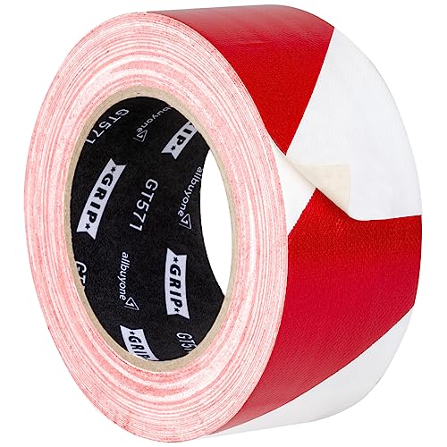 GRIP Eventbasics Warnmarkierungsband GT 571, 50 mm x 25 m, Gaffa Tape rot weiß gestreift, robustes, gewebeverstärktes Profi Warnband, sehr hohe Klebkraft, für Innen- und Außenbereich von GRIP Eventbasics